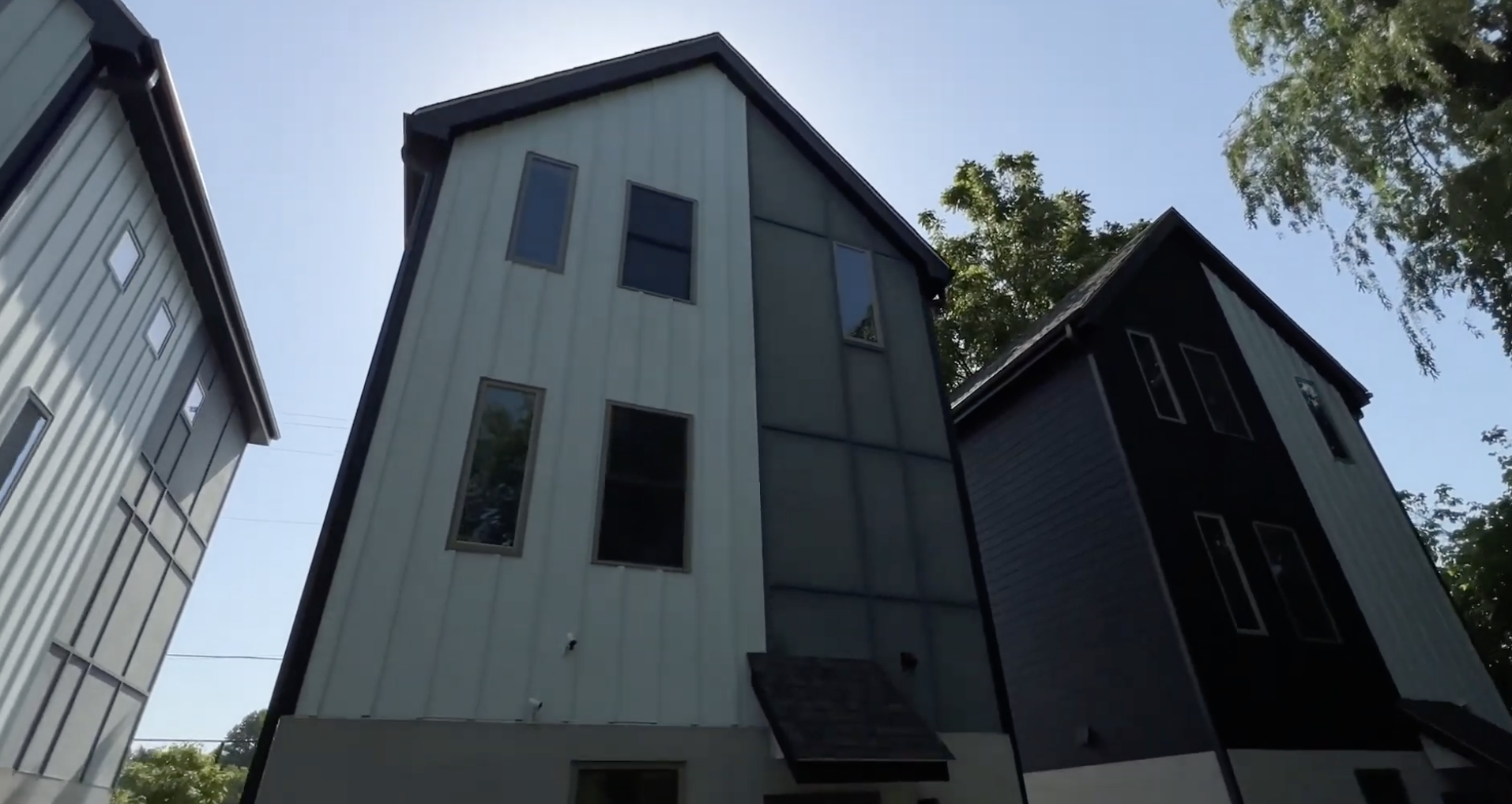 A few tall and skinny houses.
